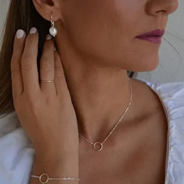 Tasiso Dainty Silver Choker Necklace Simple Necklace for Women Minimalist Circle Chain Necklaces Open Circle Choker Necklace 15mm