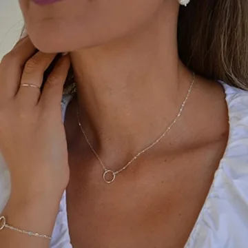 Tasiso Dainty Silver Choker Necklace Simple Necklace for Women Minimalist Circle Chain Necklaces Open Circle Choker Necklace 15mm