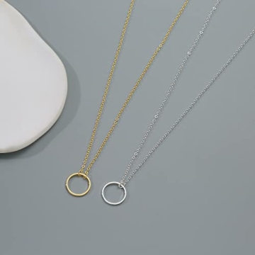 Tasiso Dainty Silver Choker Necklace Simple Necklace for Women Minimalist Circle Chain Necklaces Open Circle Choker Necklace 15mm