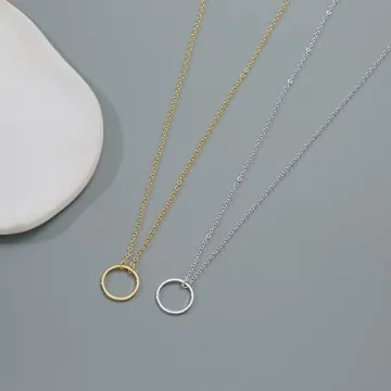 Tasiso Dainty Silver Choker Necklace Simple Necklace for Women Minimalist Circle Chain Necklaces Open Circle Choker Necklace 15mm