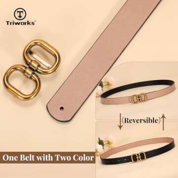 TRIWORKS Reversible Leather Belt: Stylish Gold Buckle for Women