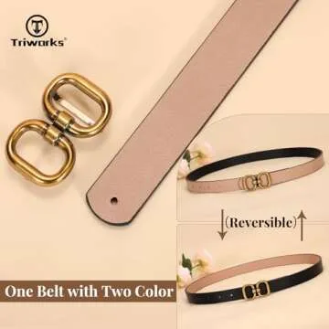 TRIWORKS Reversible Leather Belt: Stylish Gold Buckle for Women
