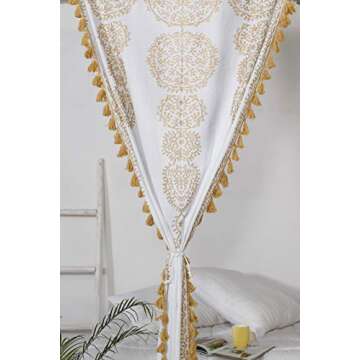 Labhanshi Printed Indian Floral Curtains |Boho Ombre Mandela Living Room Curtains|White and Gold Roo...