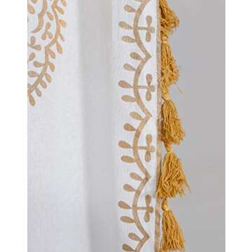 Labhanshi Printed Indian Floral Curtains |Boho Ombre Mandela Living Room Curtains|White and Gold Room Divider Curtains 87"LX41"W| Wall Tapestry for Living Room with Pom Pom Lace|Hippie Sheer Curtains