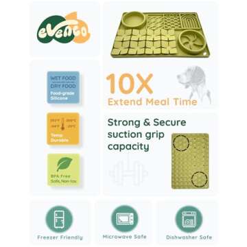 Evenco Slow Feeder Bowl, Silicone Lick Mat with Suction Cups for Dog Cat, Snuffle Mat for Pet Smell Training, Puzzle Toys for Bored Puppy, Interactive Sniff Mat for Slow Eating and Keep Busy, Green