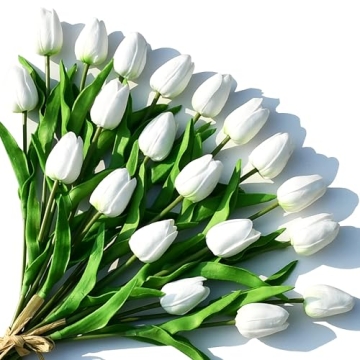 ONLY ART 20pcs White Artificial Tulip Flowers for Décor