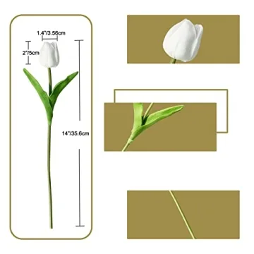 ONLY ART 20pcs White Artificial Tulip Flowers for Décor