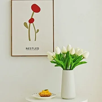 ONLY ART 20pcs White Artificial Tulip Flowers for Décor