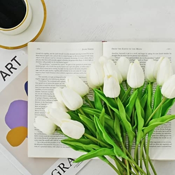 ONLY ART 20pcs White Artificial Tulip Flowers for Décor