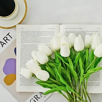 ONLY ART 20pcs White Artificial Tulip Flowers for Décor