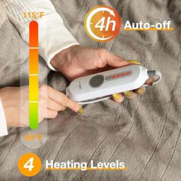 WOOMER [5 Year Warranty Electric Heated Throw Blanket(50"x 60"), Soft Flannel Fast Heating Blanket with Multi-Color Option, 4 Heating Levels & 4H Auto Off, Machine Washable, Over-Heat Protection