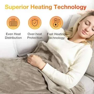 WOOMER [5 Year Warranty Electric Heated Throw Blanket(50"x 60"), Soft Flannel Fast Heating Blanket with Multi-Color Option, 4 Heating Levels & 4H Auto Off, Machine Washable, Over-Heat Protection