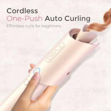 Cordless Automatic Curling Iron 1 inch - TYMO CURLGO Rotating Curling Wand Anti-Scald & Tangle-Free ...