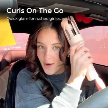 Cordless Automatic Curling Iron 1 inch - TYMO CURLGO Rotating Curling Wand Anti-Scald & Tangle-Free for Easy Curls, Travel Hair Curler Portable, Rechargeable & Dual Voltage for 14-22" Hair, Gold Blush