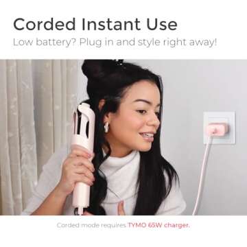 Cordless Automatic Curling Iron 1 inch - TYMO CURLGO Rotating Curling Wand Anti-Scald & Tangle-Free for Easy Curls, Travel Hair Curler Portable, Rechargeable & Dual Voltage for 14-22" Hair, Gold Blush