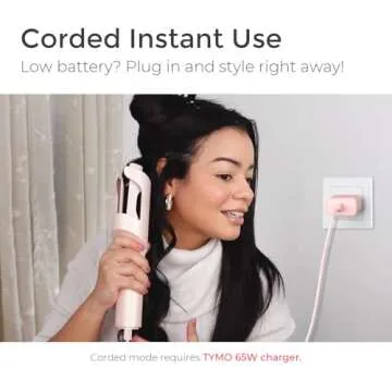 Cordless Automatic Curling Iron 1 inch - TYMO CURLGO Rotating Curling Wand Anti-Scald & Tangle-Free for Easy Curls, Travel Hair Curler Portable, Rechargeable & Dual Voltage for 14-22" Hair, Gold Blush