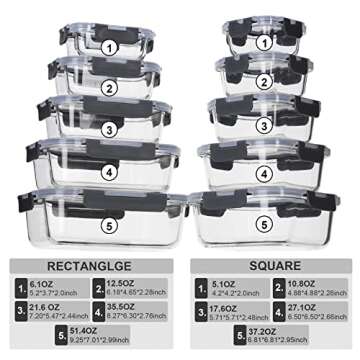 Coccot 20 Piece Glass Food Storage Containers Set