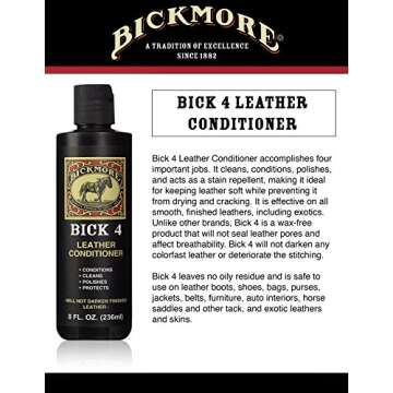 Bick 4 Leather Conditioner and Leather Cleaner 8 oz - Will Not Darken Leather - Safe For All Colors ...