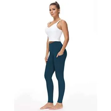 THE GYM PEOPLE Thick High Waist Yoga Pants with Pockets, Tummy Control Workout Running Yoga Leggings for Women (Small, Dark Blue Green)