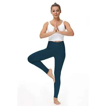 THE GYM PEOPLE Thick High Waist Yoga Pants with Pockets, Tummy Control Workout Running Yoga Leggings for Women (Small, Dark Blue Green)