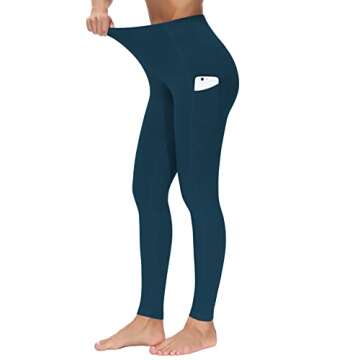 THE GYM PEOPLE Thick High Waist Yoga Pants with Pockets, Tummy Control Workout Running Yoga Leggings for Women (Small, Dark Blue Green)