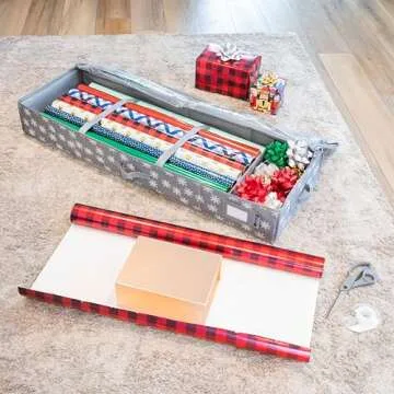 Wrapping Paper Storage Container – Fits up to 27 Rolls 1 3/8” Diam. - Underbed Gift Wrap Organizer Bags, Wrapping Paper Rolls, Ribbon, and Bows - Under Bed- Durable Material 600D - Up to 40" Rolls