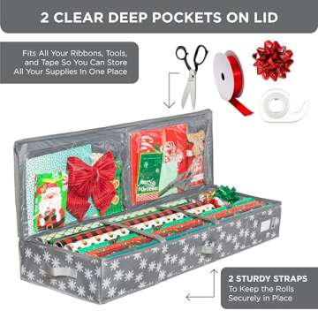 Wrapping Paper Storage Container – Fits up to 27 Rolls 1 3/8” Diam. - Underbed Gift Wrap Organizer Bags, Wrapping Paper Rolls, Ribbon, and Bows - Under Bed- Durable Material 600D - Up to 40" Rolls