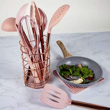 Cook With Color 10 Piece Silicone Cooking Utensil Set with Holder and Trivet, Kitchen Tools and Gadg...