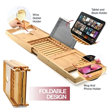 Luxury Foldable Bathtub Tray Caddy for Relaxation and Functions