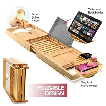 Luxury Foldable Bathtub Tray Caddy for Relaxation and Functions