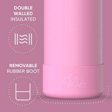 Hydrapeak 32oz Sport Insulated Water Bottle with Straw or Chug Lid, Leak & Spill Proof, Keeps Drinks Cold for 24 Hours, Hot for 12 Hours, Premium Stainless Steel Water Bottles (32oz, Bubblegum)