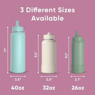 Hydrapeak 32oz Sport Insulated Water Bottle with Straw or Chug Lid, Leak & Spill Proof, Keeps Drinks Cold for 24 Hours, Hot for 12 Hours, Premium Stainless Steel Water Bottles (32oz, Bubblegum)