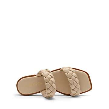 DREAM PAIRS Women's SDSS2319W Braided Sandals Slip on Slides Two Straps Square Toe Dressy for Summer Nude Size 6.5
