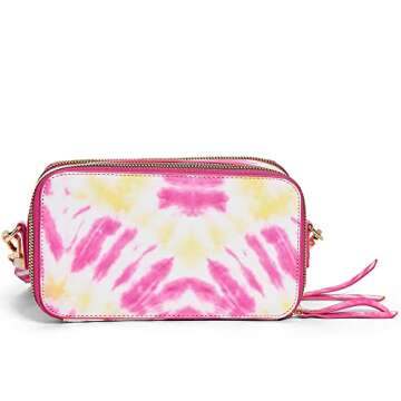 Like Dreams Women's Boxy Small Serenity Tiedye Vegan Leather Fashion Double Compartment Crossbody (Pink Yellow)