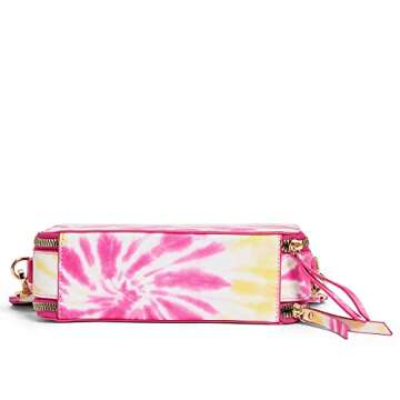 Like Dreams Women's Boxy Small Serenity Tiedye Vegan Leather Fashion Double Compartment Crossbody (Pink Yellow)
