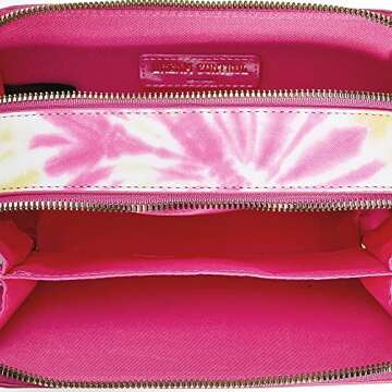 Like Dreams Women's Boxy Small Serenity Tiedye Vegan Leather Fashion Double Compartment Crossbody (Pink Yellow)