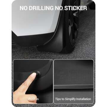 BASENOR 2025 Upgraded Tesla Model Y Mud Flaps Splash Guards Vehicle Sediment Protection No Drilling No Tape Mudflaps Tire Protector Mudflaps All Weather Tesla Exterior Accessories (Set of 4)