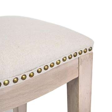 Barton Set of 2 Bar Stools Beige 24" Saddle Backless Premium Padded Indoor/Outdoor Nailhead Cushion Kitchen Counter Chairs Pub Seat Foot Rest