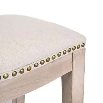 Barton Set of 2 Bar Stools Beige 24" Saddle Backless Premium Padded Indoor/Outdoor Nailhead Cushion Kitchen Counter Chairs Pub Seat Foot Rest