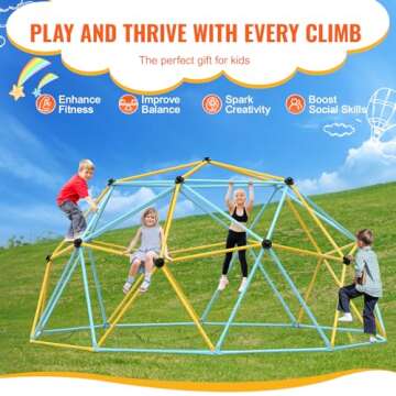 VEVOR Climbing Dome, 12FT Geometric Dome Climber Play Center for Kids 3 to 10 Years Old, Jungle Gym Supports 750LBS and Easy Assembly, with Climbing Grip, Outdoor Backyard Play Equipment for Kids
