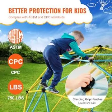 VEVOR Climbing Dome, 12FT Geometric Dome Climber Play Center for Kids 3 to 10 Years Old, Jungle Gym Supports 750LBS and Easy Assembly, with Climbing Grip, Outdoor Backyard Play Equipment for Kids