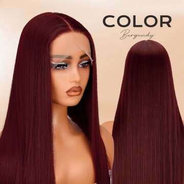 Burgundy Lace Front Wigs 30 Inch Wine Red Hair Wig Bug Red Synthetic Lace Front Wigs For Black Women (Burgundy 99j, 30 Inch)