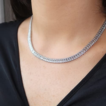 Tewiky Silver Choker Necklaces for Women, Dainty Silver Necklace Simple Tennis Rhinestone Necklace Handmade Silver Diamond Choker Necklaces for Women Prom Jewelry Gifts