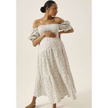 NOTHING FITS BUT Kiko Baby Shower Maternity Gown, Women’s Cotton Modal Classic Linen Smocked Nursi...