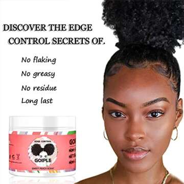 Edge Control Wax for Women Strong Hold Non-greasy Edge Control Smoother Edge Tamer, Edge Wax Styling Tamer Edge Control for Black Hair No Flaking, White Residue, Shine and Smooth 4oz (Sweet Peach )