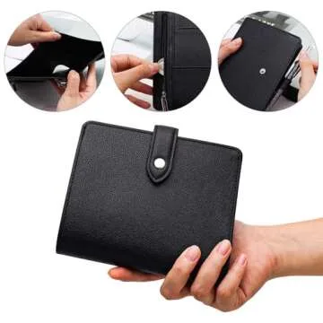 XiowDow A7 Binder Wallet Black Mini Budget Planner PU Leather Small Journal Notebook Cover 6 Ring Money Organizer Loose Leaf Folder Snap Closure for Purse Journal Filler Paper Cash Envelopes (Black)