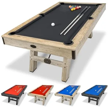 GoSports 7 ft Pool Table with Rustic Wood Finish - Complete Billiards Set for Entertainment