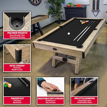GoSports 7 ft Pool Table with Rustic Wood Finish