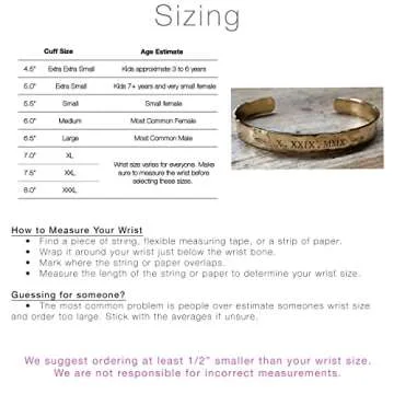 Personalized Cuff Bracelet 5"-8" long in Sterling Silver, Aluminum, Bronze, Nickel, Gold, or Copper, 5-8" Long