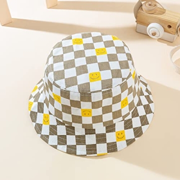 Kids Sun Hat Toddler Bucket Hat UPF 50+ Sun Protection Wide Brim Outdoor Play Hat Adjustable Finshing Cap for 3-10 Years (One Size, Style 2#-Coffee)